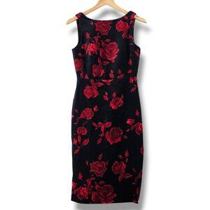 Talbots Velvet Sheath Dress Size 2 Black Red Rose Dark Floral Event Whimsigoth
